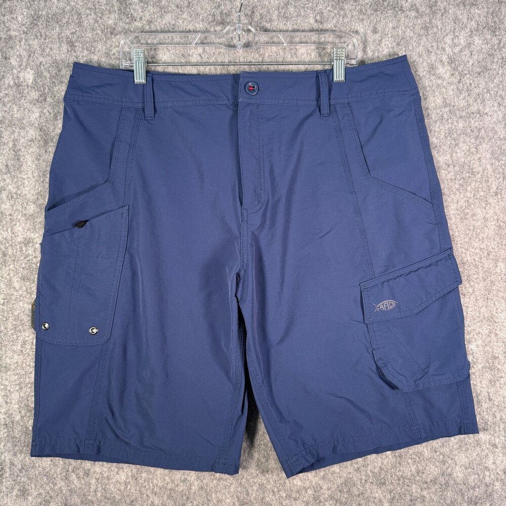 AFTCO Stealth Performance Cargo Fishing Shorts Mens Size 38 Blue Outdoors